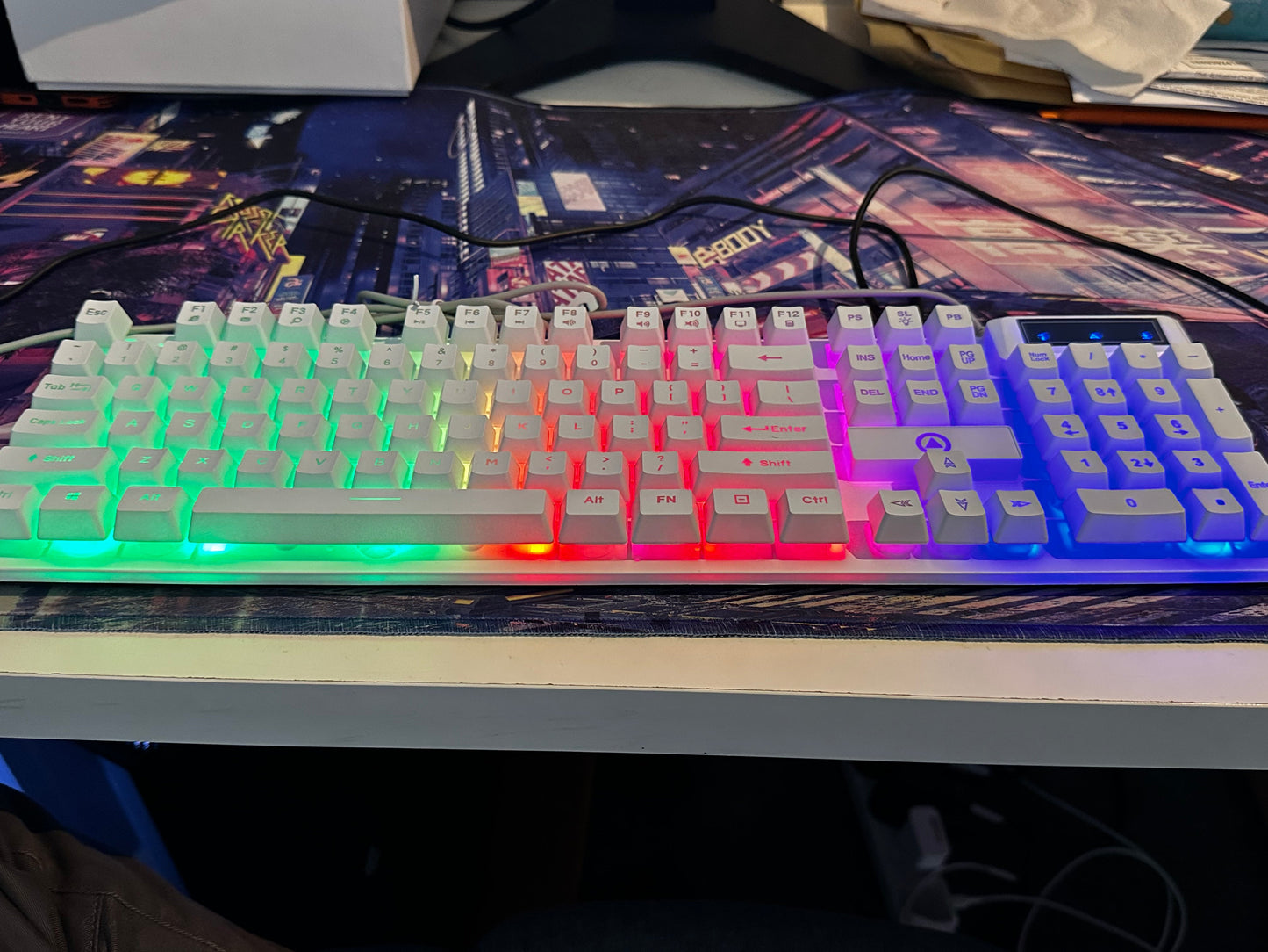 LED hybrid Backlit Keyboard 104key Water Resistant Black/ White/ Blue/ Pink/ Purple / Mixed colours