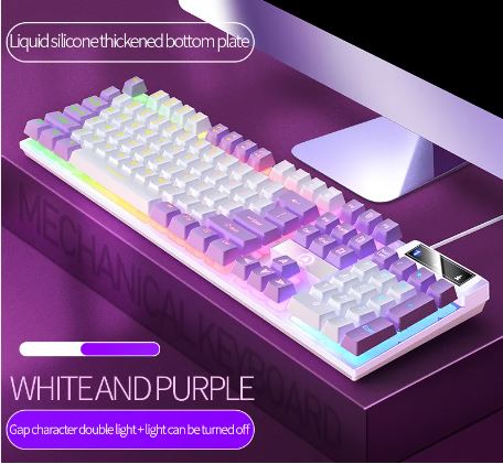 LED hybrid Backlit Keyboard 104key Water Resistant Black/ White/ Blue/ Pink/ Purple / Mixed colours